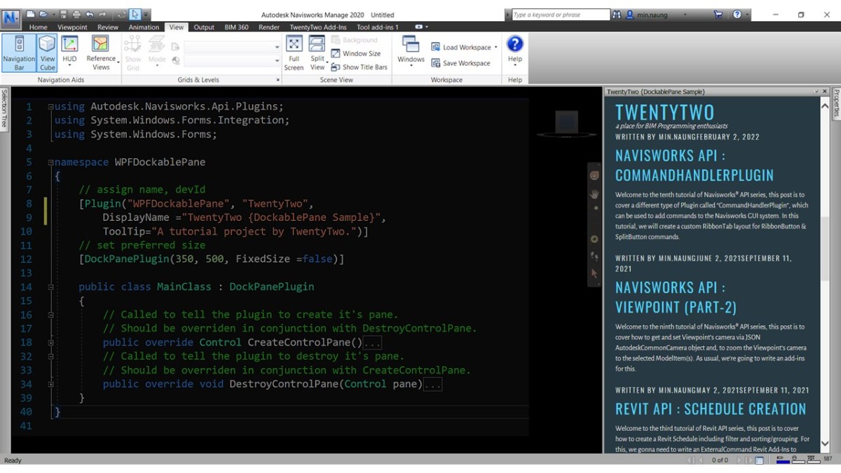 Navisworks API : Dockable Pane Plugin – TwentyTwo